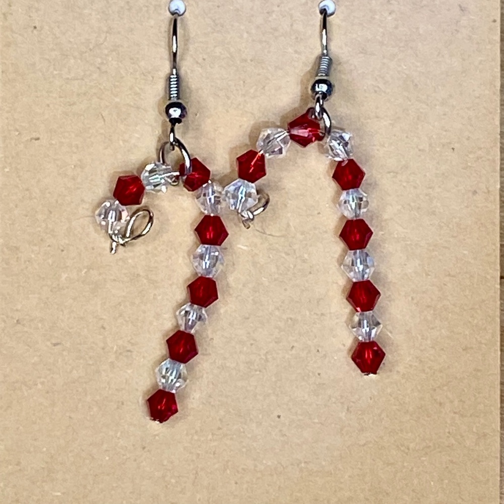 Red & Clear Crystal Candy Cane Earrings
